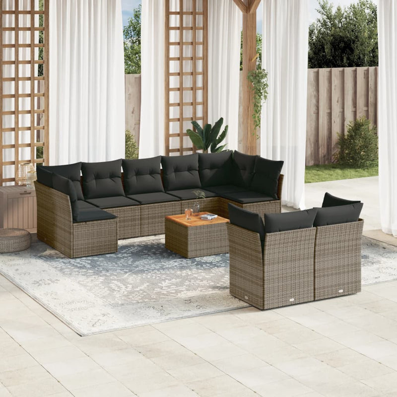 vidaXL 10 Piece Garden Sofa Set with Cushions Grey Poly Rattan