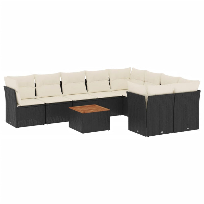 vidaXL 10 Piece Garden Sofa Set with Cushions Black Poly Rattan