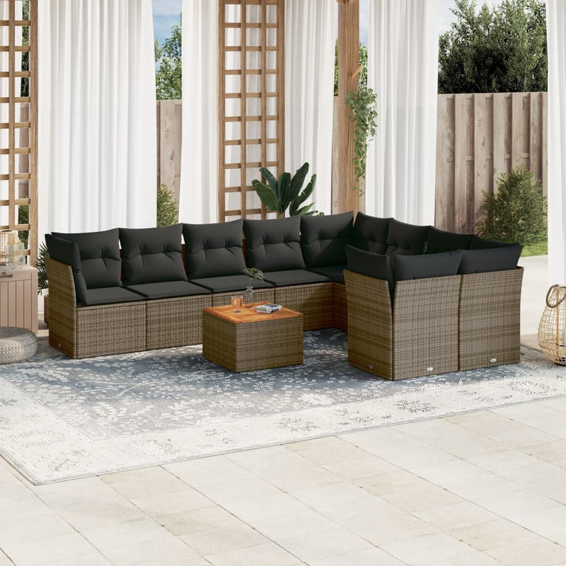 vidaXL 10 Piece Garden Sofa Set with Cushions Grey Poly Rattan