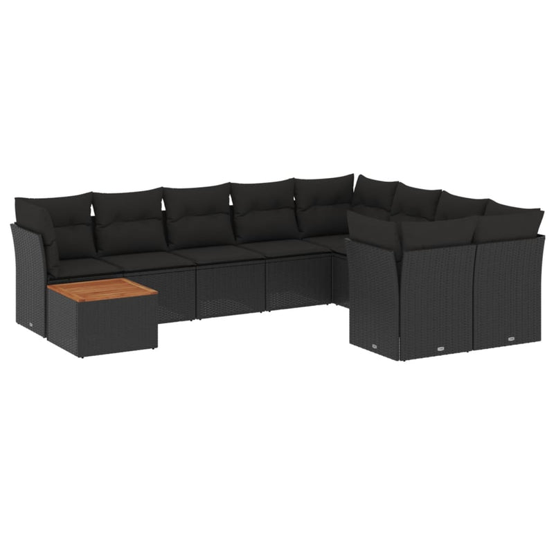 vidaXL 10 Piece Garden Sofa Set with Cushions Black Poly Rattan
