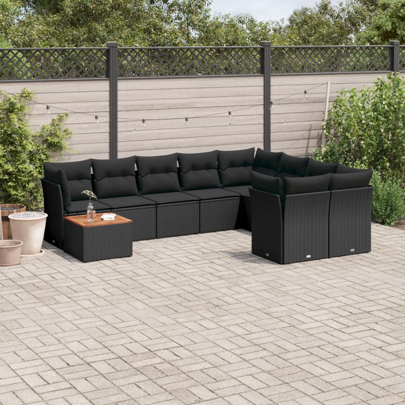 vidaXL 10 Piece Garden Sofa Set with Cushions Black Poly Rattan