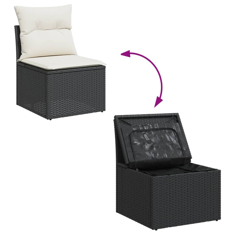 vidaXL 10 Piece Garden Sofa Set with Cushions Black Poly Rattan
