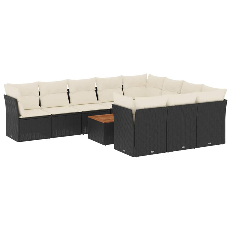 vidaXL 11 Piece Garden Sofa Set with Cushions Black Poly Rattan