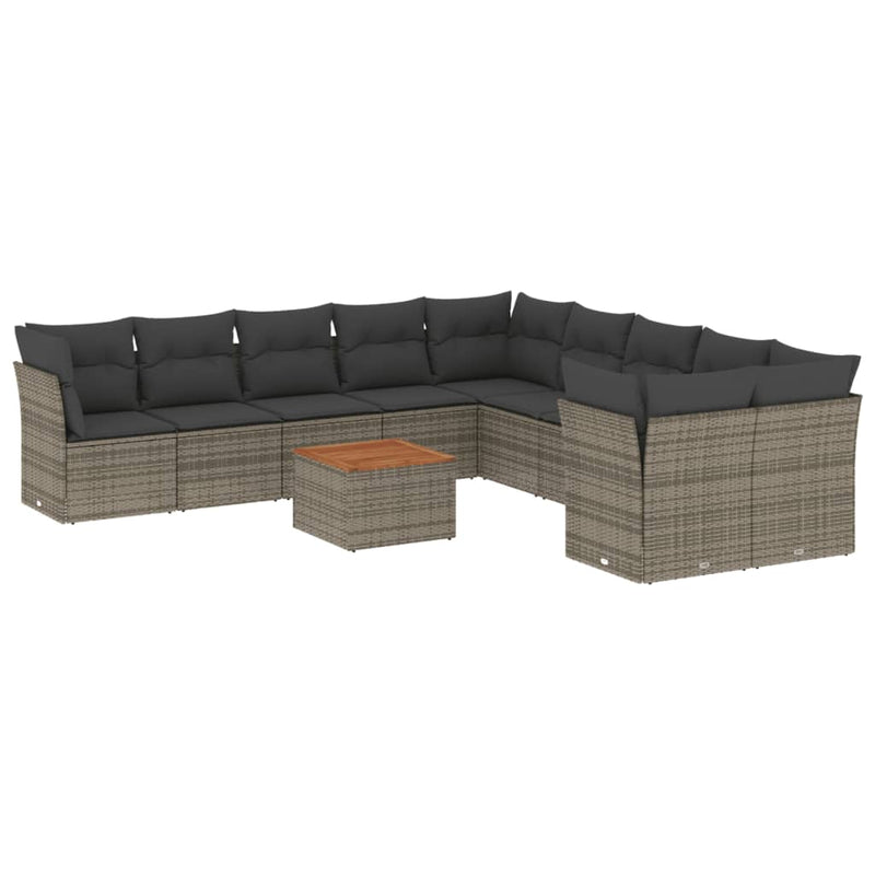 11 Piece Garden Sofa Set with Cushions Grey Poly Rattan