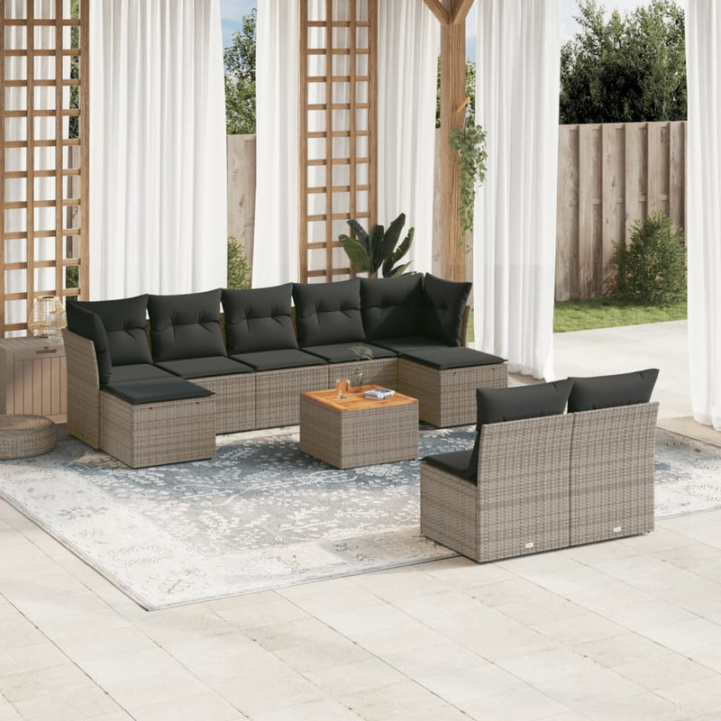 vidaXL 10 Piece Garden Sofa Set with Cushions Grey Poly Rattan