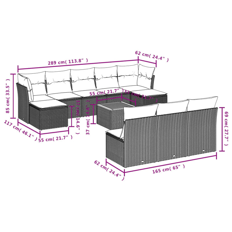 vidaXL 11 Piece Garden Sofa Set with Cushions Grey Poly Rattan