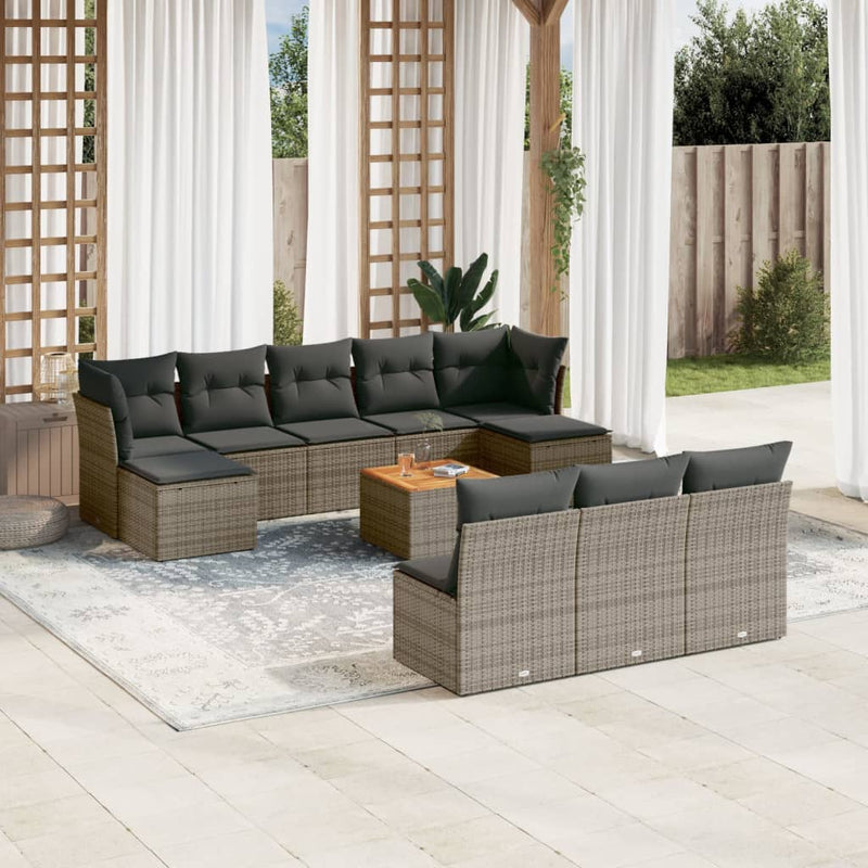 11 Piece Garden Sofa Set with Cushions Grey Poly Rattan