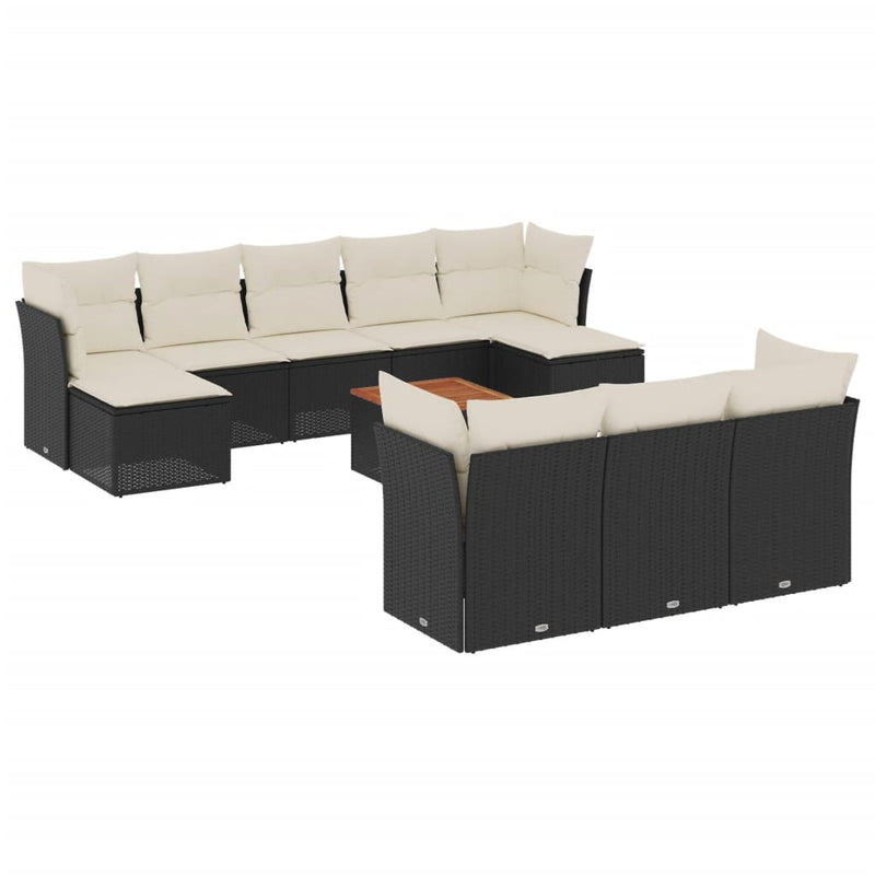 vidaXL 11 Piece Garden Sofa Set with Cushions Black Poly Rattan