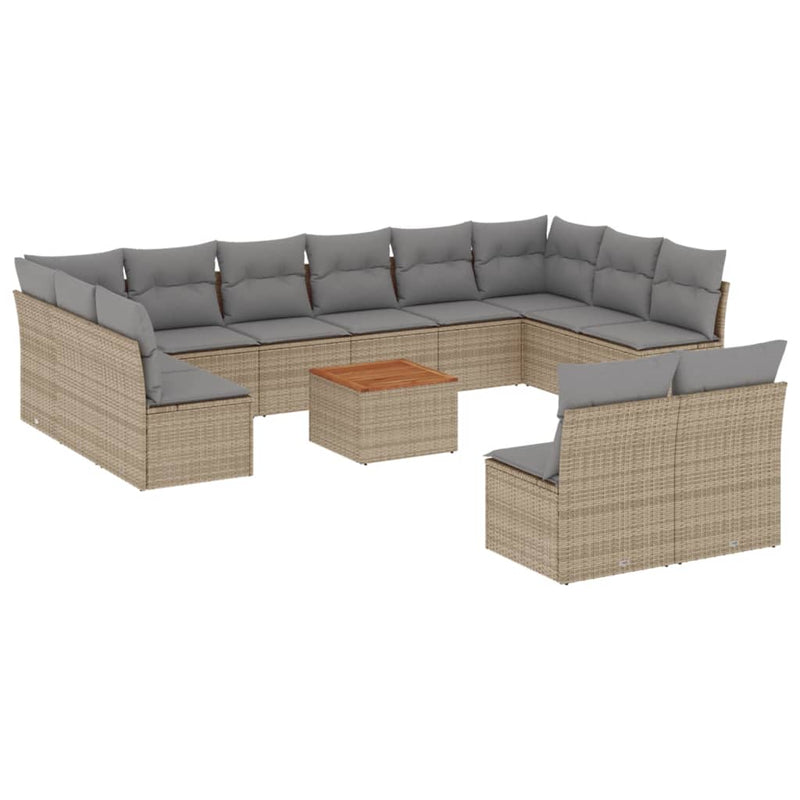 vidaXL 13 Piece Garden Sofa Set with Cushions Mix Beige Poly Rattan