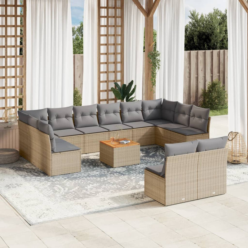 vidaXL 13 Piece Garden Sofa Set with Cushions Mix Beige Poly Rattan