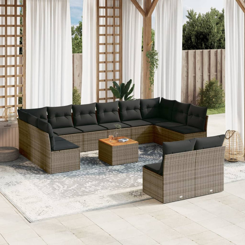 13 Piece Garden Sofa Set with Cushions Grey Poly Rattan