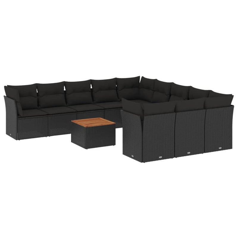 vidaXL 12 Piece Garden Sofa Set with Cushions Black Poly Rattan