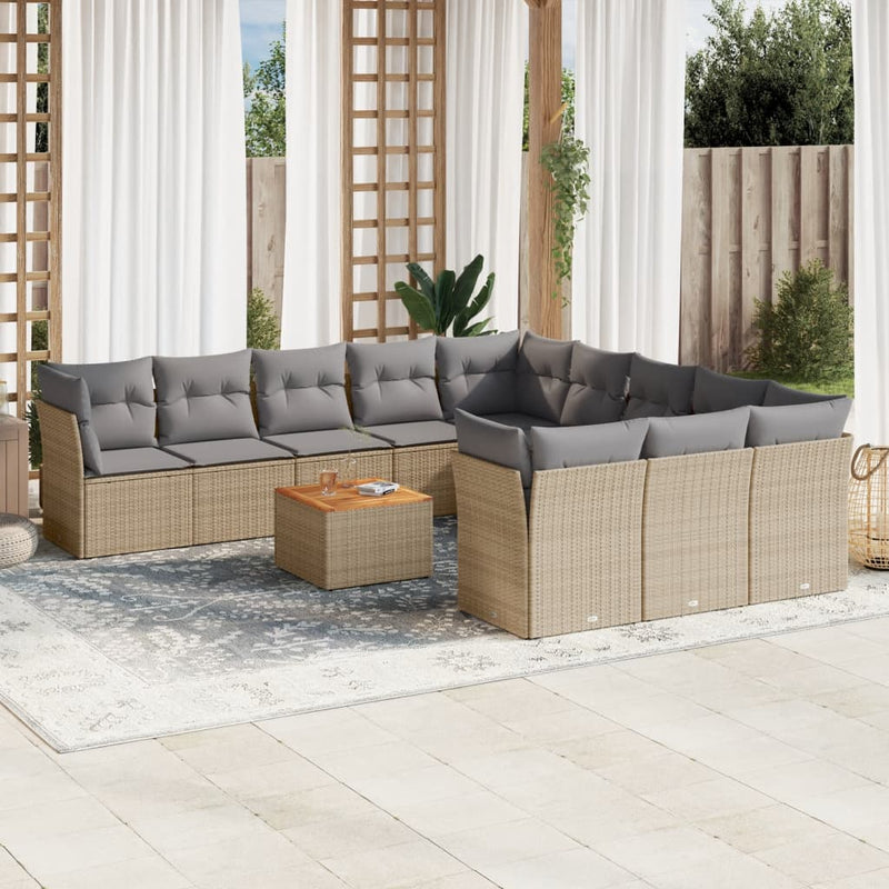 12 Piece Garden Sofa Set with Cushions Mix Beige Poly Rattan