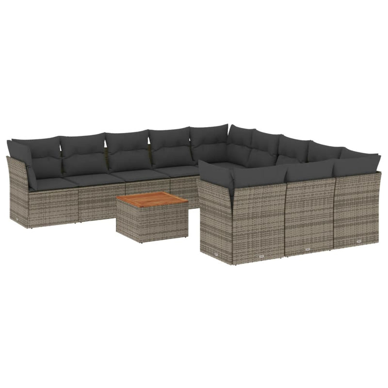 vidaXL 12 Piece Garden Sofa Set with Cushions Grey Poly Rattan