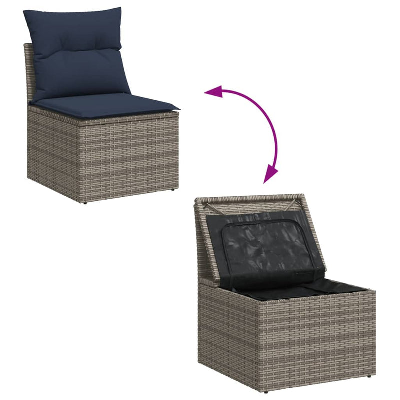 vidaXL 13 Piece Garden Sofa Set with Cushions Grey Poly Rattan
