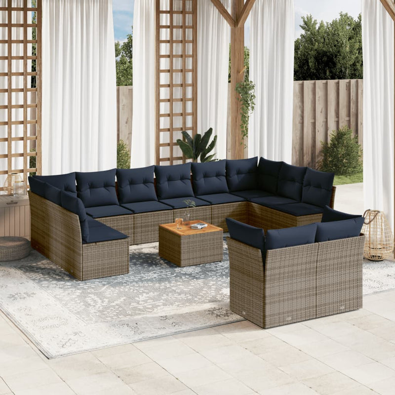 vidaXL 13 Piece Garden Sofa Set with Cushions Grey Poly Rattan