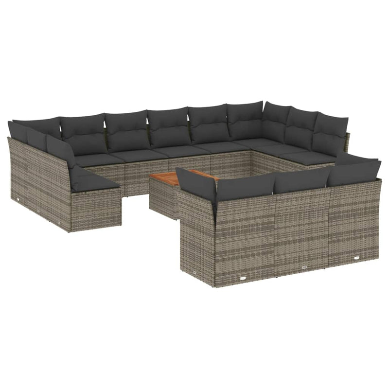 14 Piece Garden Sofa Set with Cushions Grey Poly Rattan