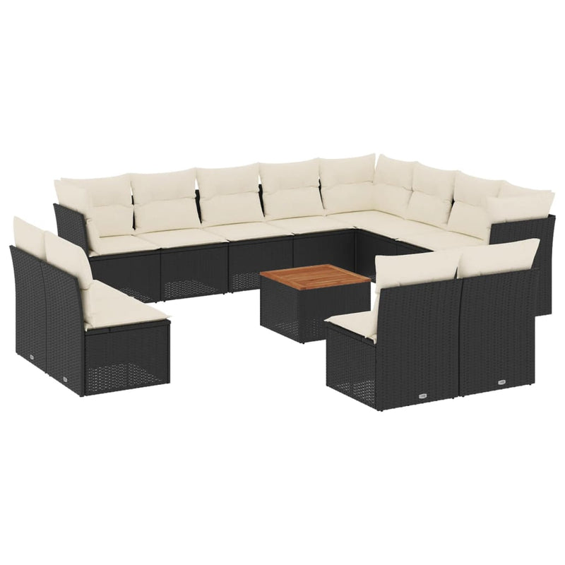 vidaXL 13 Piece Garden Sofa Set with Cushions Black Poly Rattan