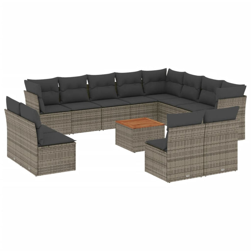 13 Piece Garden Sofa Set with Cushions Grey Poly Rattan