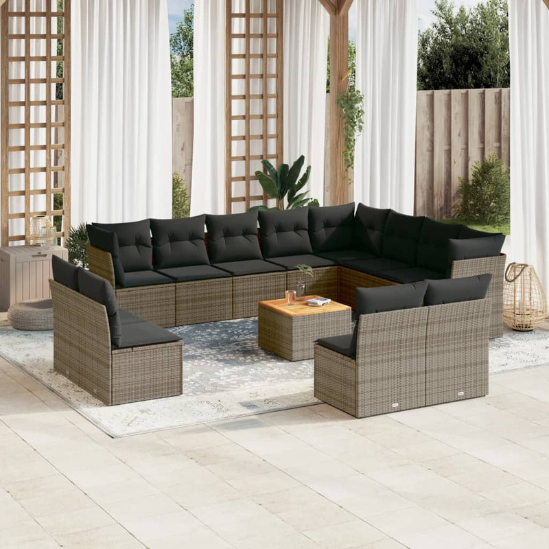 13 Piece Garden Sofa Set with Cushions Grey Poly Rattan