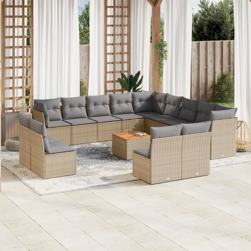 14 Piece Garden Sofa Set with Cushions Mix Beige Poly Rattan