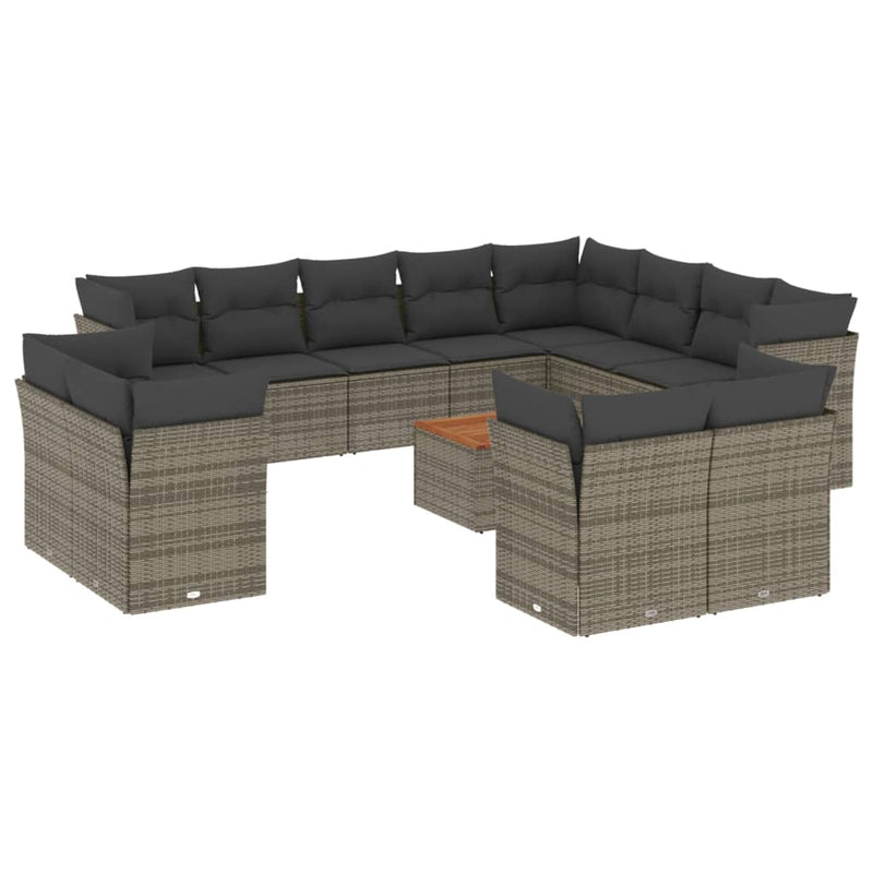 13 Piece Garden Sofa Set with Cushions Grey Poly Rattan