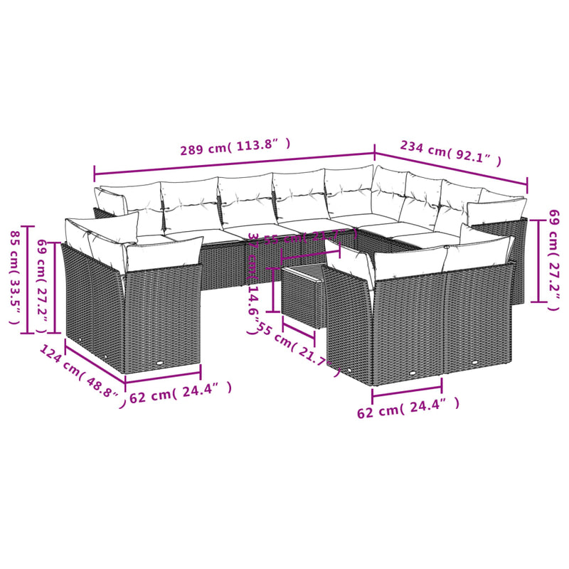 vidaXL 13 Piece Garden Sofa Set with Cushions Grey Poly Rattan