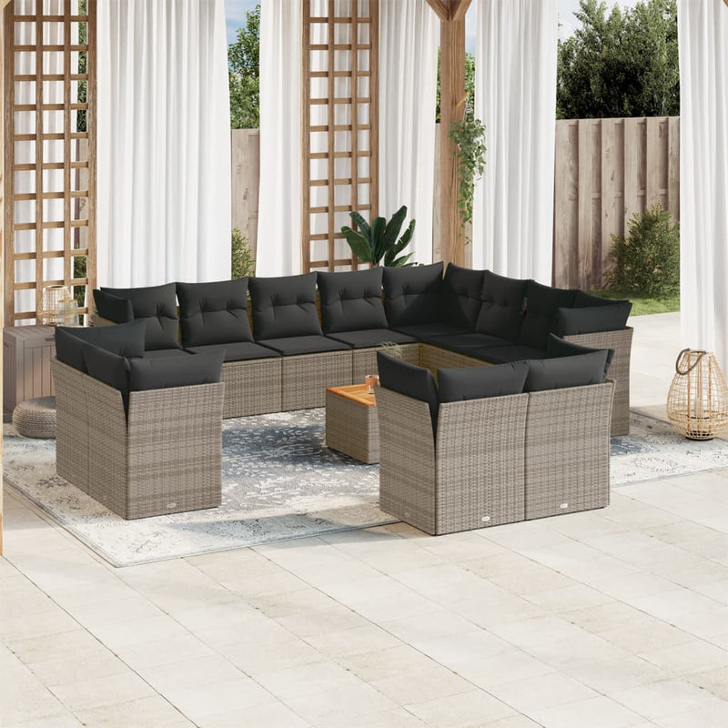 vidaXL 13 Piece Garden Sofa Set with Cushions Grey Poly Rattan