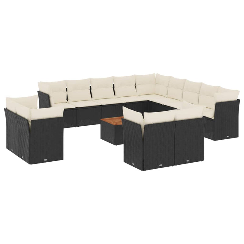 14 Piece Garden Sofa Set with Cushions Black Poly Rattan