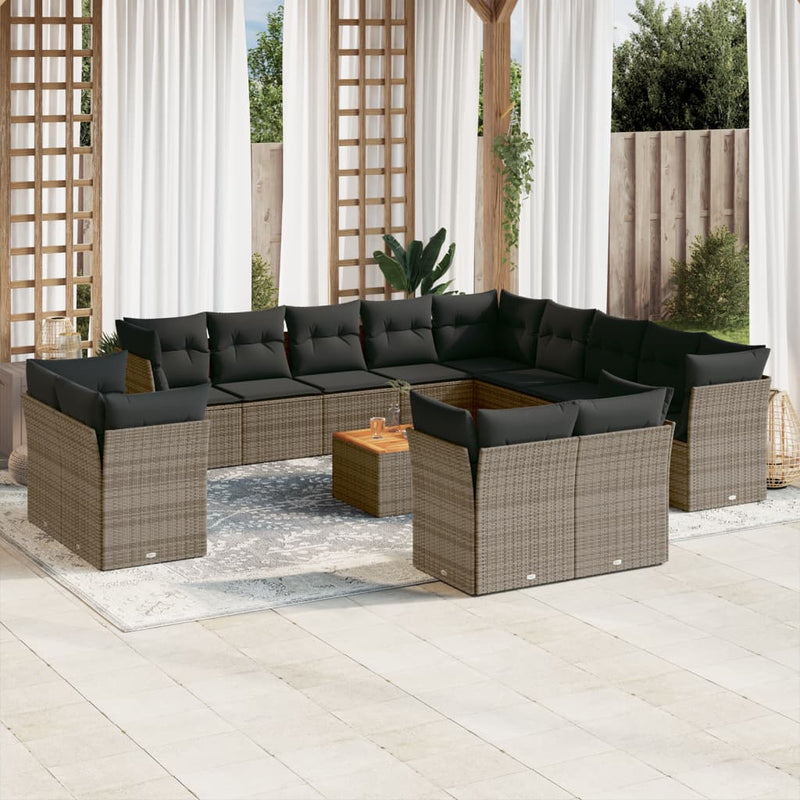 14 Piece Garden Sofa Set with Cushions Grey Poly Rattan