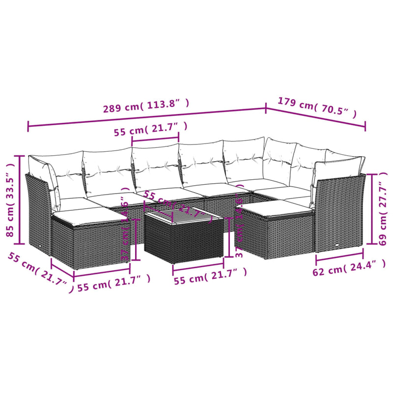 vidaXL 10 Piece Garden Sofa Set with Cushions Grey Poly Rattan