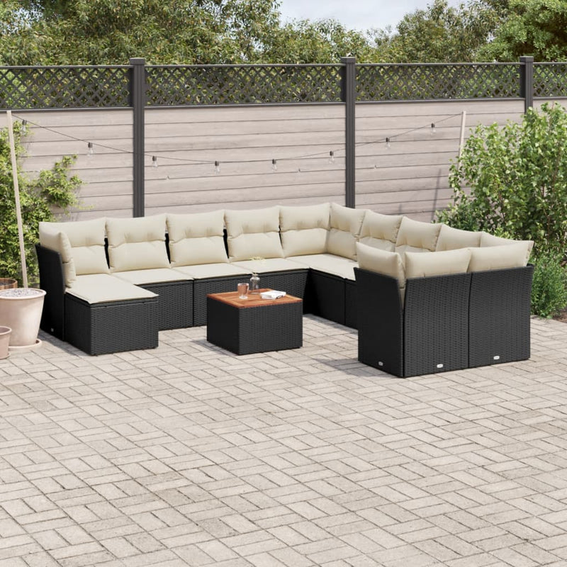 vidaXL 12 Piece Garden Sofa Set with Cushions Black Poly Rattan