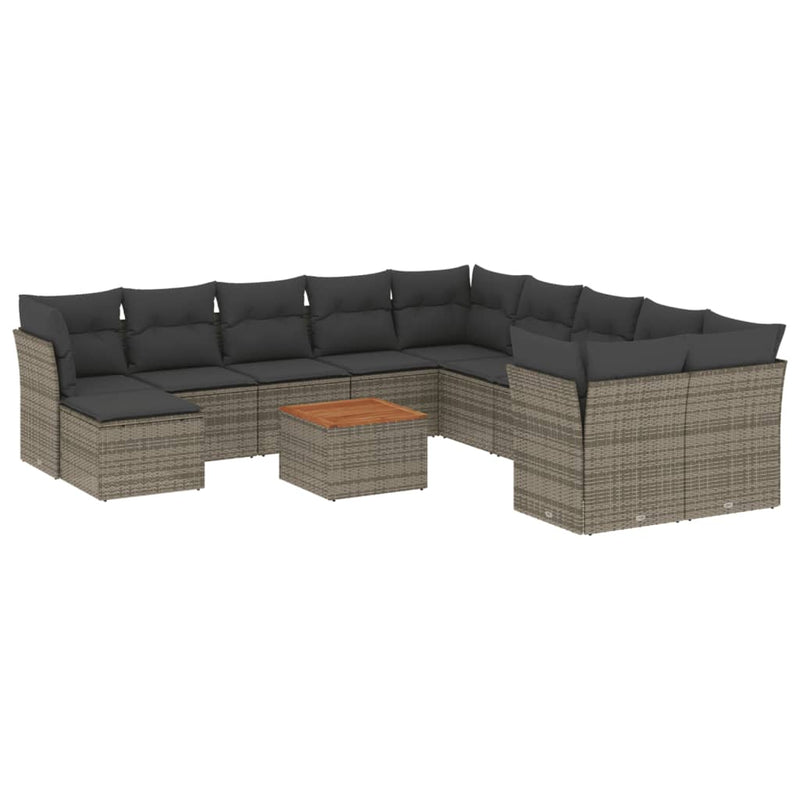 vidaXL 12 Piece Garden Sofa Set with Cushions Grey Poly Rattan