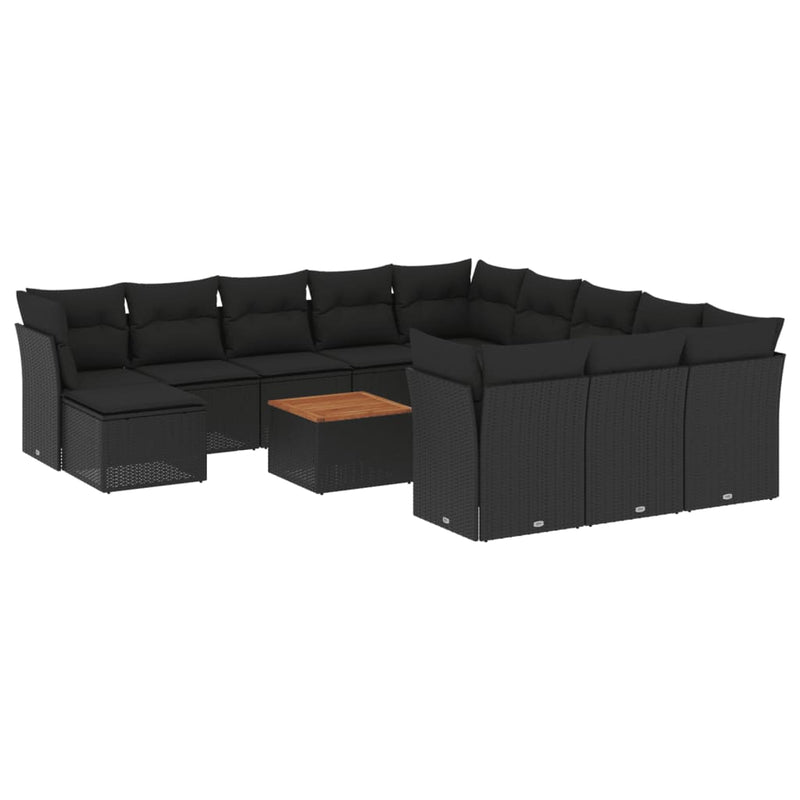vidaXL 13 Piece Garden Sofa Set with Cushions Black Poly Rattan