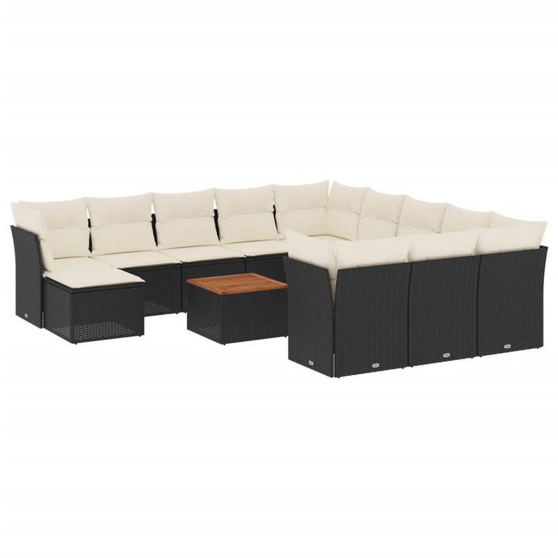 vidaXL 13 Piece Garden Sofa Set with Cushions Black Poly Rattan
