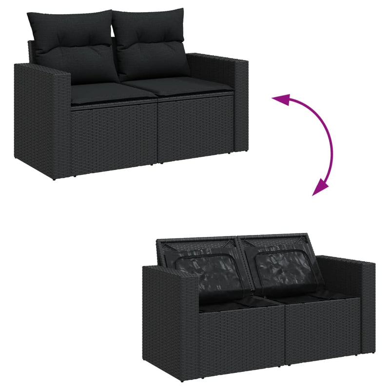 vidaXL 4 Piece Garden Sofa Set with Cushions Black Poly Rattan