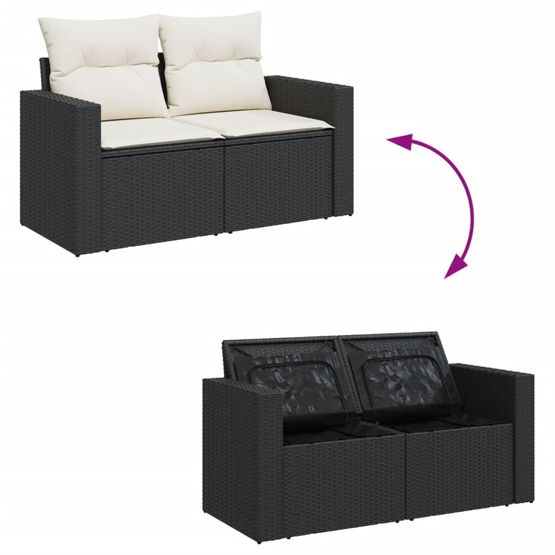 vidaXL 4 Piece Garden Sofa Set with Cushions Black Poly Rattan