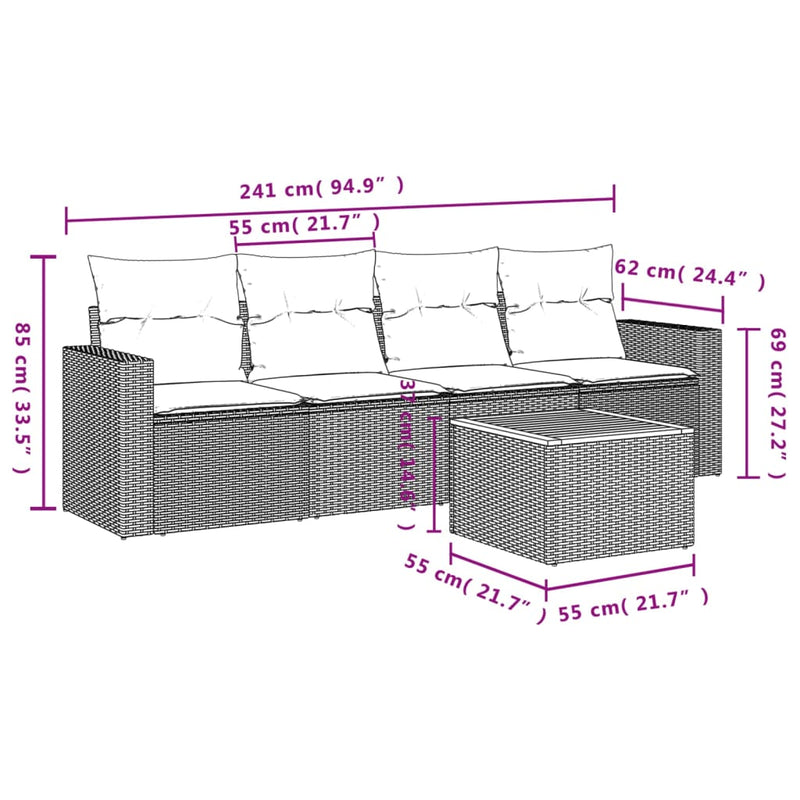 vidaXL 5 Piece Garden Sofa Set with Cushions Black Poly Rattan