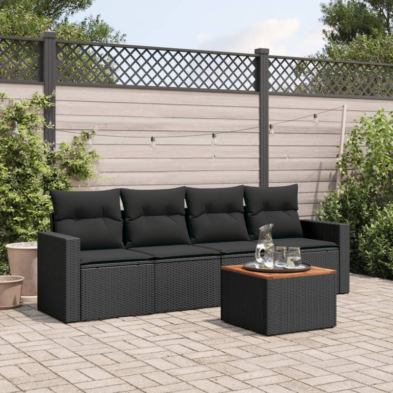 vidaXL 5 Piece Garden Sofa Set with Cushions Black Poly Rattan