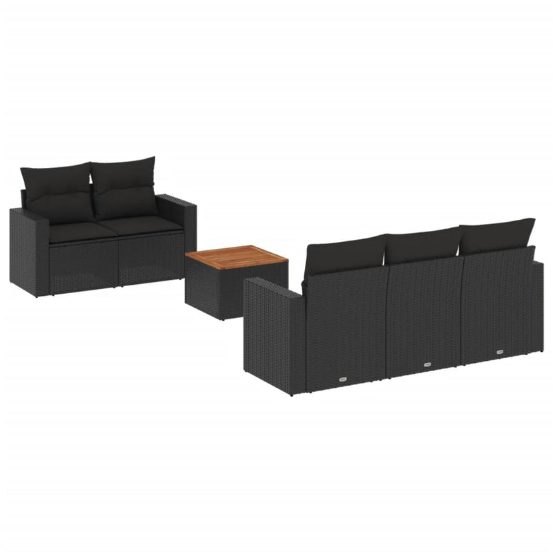 vidaXL 6 Piece Garden Sofa Set with Cushions Black Poly Rattan