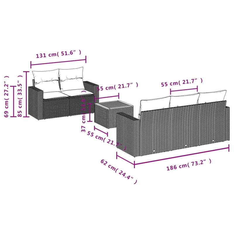 vidaXL 6 Piece Garden Sofa Set with Cushions Black Poly Rattan