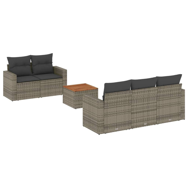 vidaXL 6 Piece Garden Sofa Set with Cushions Grey Poly Rattan