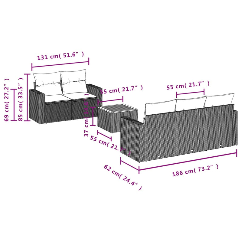 vidaXL 6 Piece Garden Sofa Set with Cushions Grey Poly Rattan