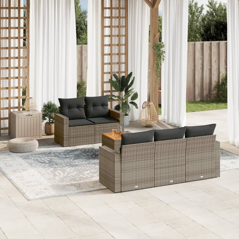 vidaXL 6 Piece Garden Sofa Set with Cushions Grey Poly Rattan