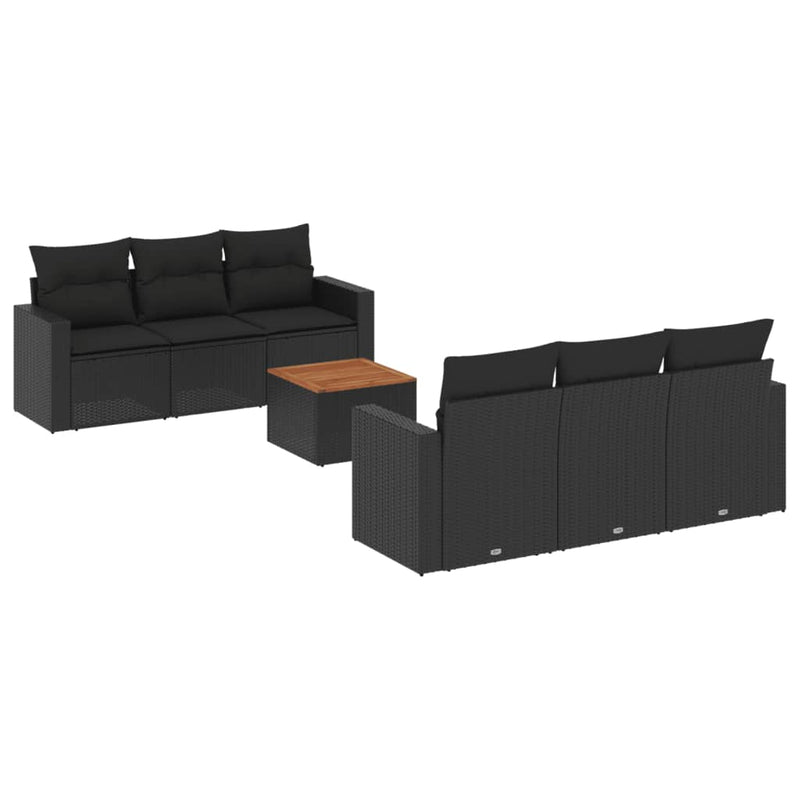 vidaXL 7 Piece Garden Sofa Set with Cushions Black Poly Rattan