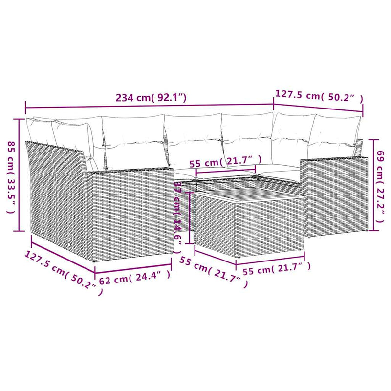 vidaXL 7 Piece Garden Sofa Set with Cushions Black Poly Rattan