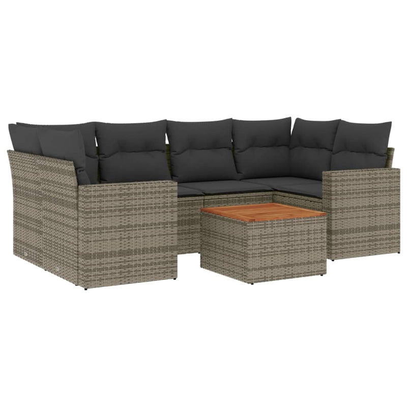 7 Piece Garden Sofa Set with Cushions Grey Poly Rattan