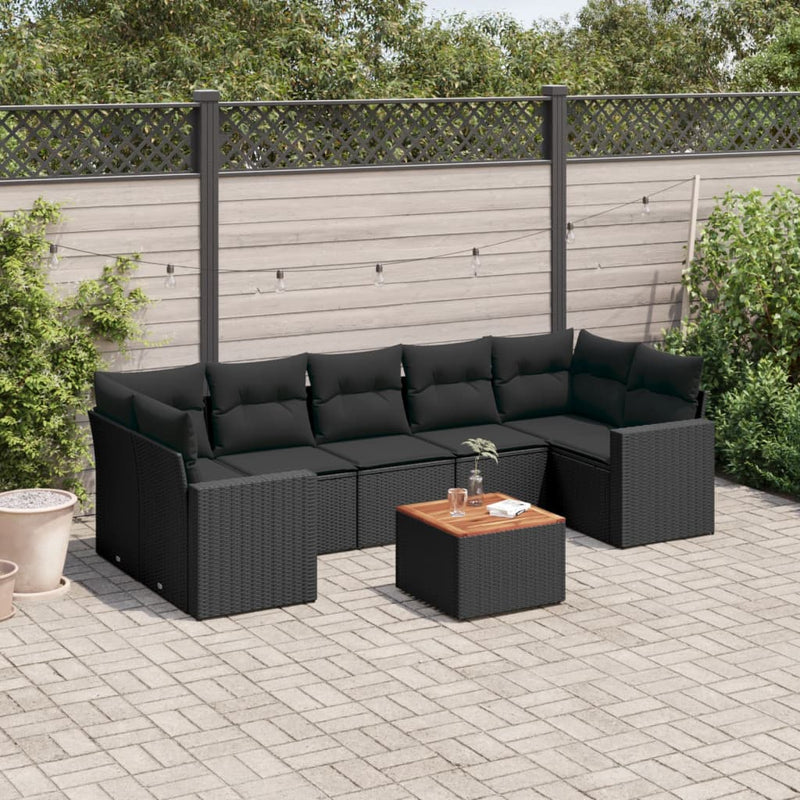 vidaXL 8 Piece Garden Sofa Set with Cushions Black Poly Rattan