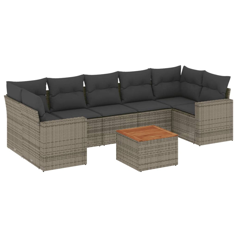 8 Piece Garden Sofa Set with Cushions Grey Poly Rattan