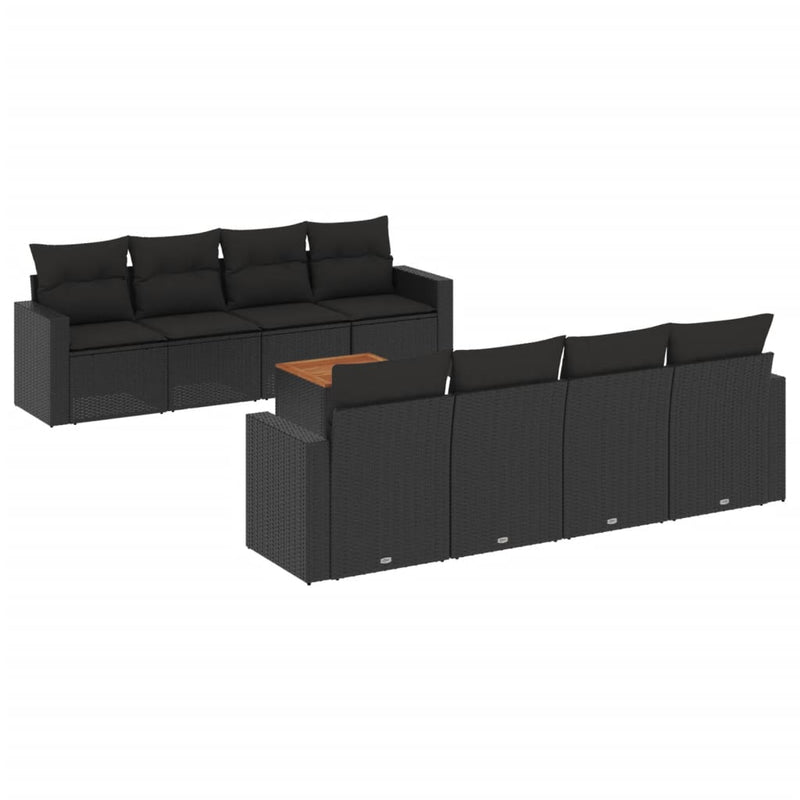 vidaXL 9 Piece Garden Sofa Set with Cushions Black Poly Rattan